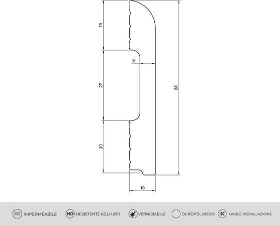 Battiscopa in duropolimero effetto matt silver 2000x68x10mm Fai da te/Prodotti per la costruzione/Materiali da costruzione/Pavimenti/Materiali per pavimenti/Battiscopa Led Mall Home - Napoli, Commerciovirtuoso.it