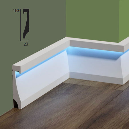 Battiscopa QUADRO incasso LED in POLIMERI FeelingWood-HD 110x23mm - BIANCO (prezzo al metro)