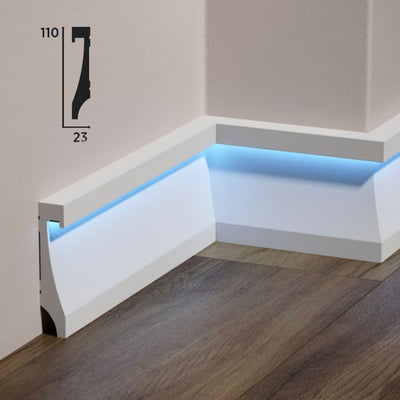 Battiscopa QUADRO incasso LED in POLIMERI FeelingWood-HD 110x23mm - BIANCO (prezzo al metro)