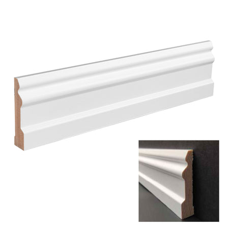 100ml di Battiscopa PREMIUM in legno MASSELLO mod. INGLESE 95x15 laccato bianco - Eternal Parquet