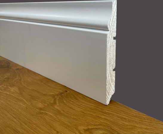 Battiscopa PREMIUM in legno MASSELLO mod.BAROCCO 120x16 laccato bianco liscio (prezzo al metro) Fai da te/Prodotti per la costruzione/Materiali da costruzione/Pavimenti/Materiali per pavimenti/Battiscopa Eternal Parquet - Ariano Irpino, Commerciovirtuoso.it