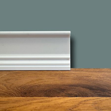(massimo spessore) Battiscopa in POLIMERI linea BASICBOARD  90x27mm - BIANCO pitturabile (prezzo al metro)