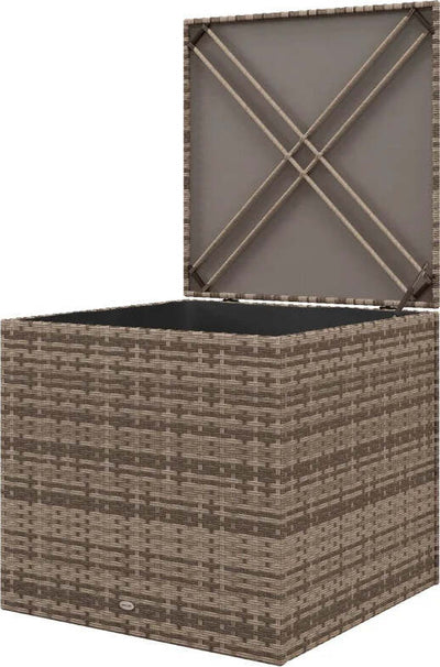 Baule-da-Esterno-in-Rattan-PE-e-Acciaio-con-Fodera-Interna,-75x75x70-cm,-Nero-e-color-Sabbia--865-020V00KK