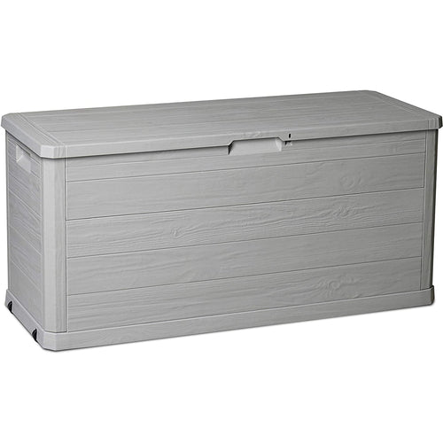 Baule in resina cassapanca multiuso da esterno con ruote lt 420 effetto Legno 120 cm