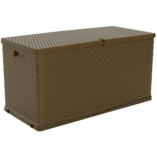 Baule in resina cassapanca multiuso da esterno con ruote lt 420 effetto Rattan 120 cm