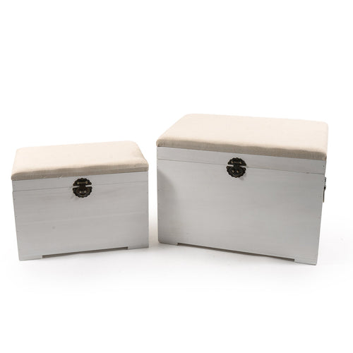Set 2 Pouf rettangolari con seduta imbottita e struttura in legno arredamento moderno