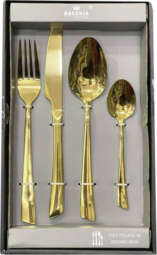 Bavaria Ottingher Set Posate Oro 24 Pz. Servizio di PosateAcciaio Inox Color Oro 6 Persone Art. 197 Casa e cucina/Stoviglie/Posate/Set di posate/Set di posate miste L’Orchidea - Siderno, Commerciovirtuoso.it