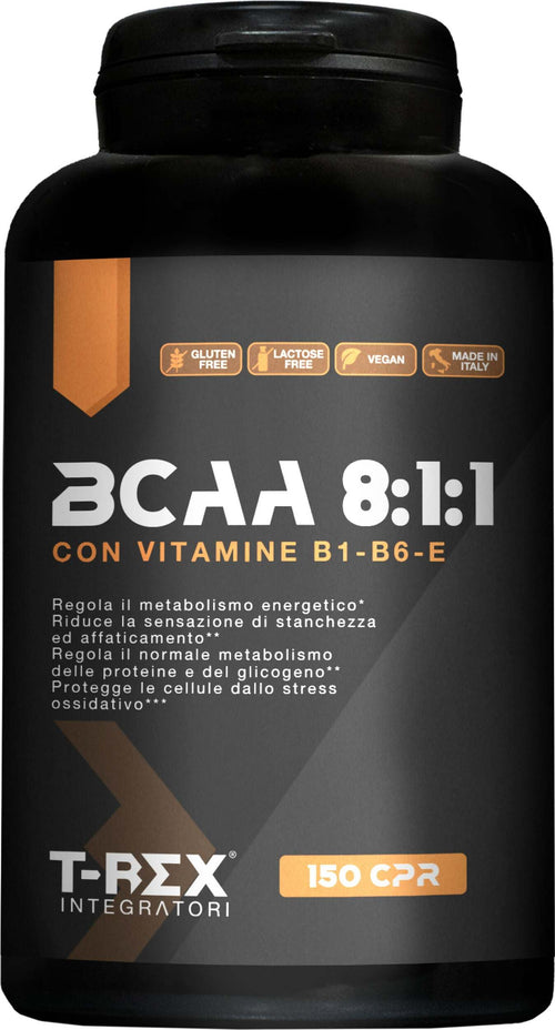 Bcaa-Compresse-8:1:1-T-rex-Integratori-Integratore-Alimentare-Di-Aminoacidi-Ramificati-Con-Vitamina-B1,-B6-Ed-E-|-Anabolic-Post-Workout-Potente-|-150-Compresse