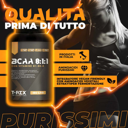 Bcaa-Compresse-8:1:1-T-rex-Integratori-Integratore-Alimentare-Di-Aminoacidi-Ramificati-Con-Vitamina-B1,-B6-Ed-E-|-Anabolic-Post-Workout-Potente-|-150-Compresse