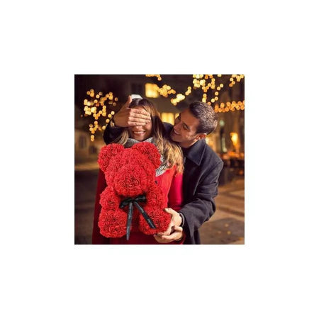 Orso di Rose Rosso 25cm con confezione trasparente e nastro