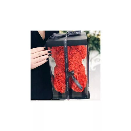 Orso di Rose Rosso 25cm con confezione trasparente e nastro