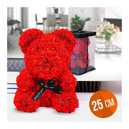 Orso di Rose Rosso 25cm con confezione trasparente e nastro