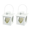 Set 2 lanterne e 2 candele a led con cuori traforati per decorazioni da interno.