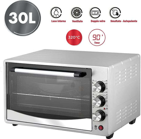 Behome Forno Elettrico 30 litri Ventilato Autopulente Smaltato Temperatura fino a 320° Doppio Vetro