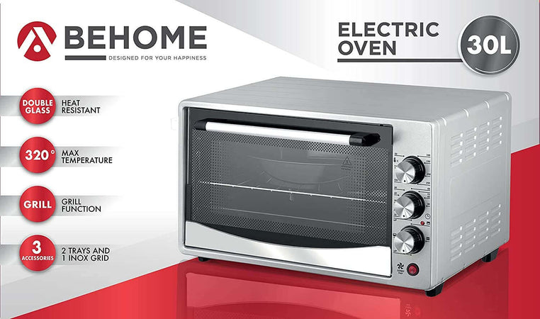 Behome Forno Elettrico 30 litri Ventilato Autopulente Smaltato Temperatura fino a 320° Doppio Vetro