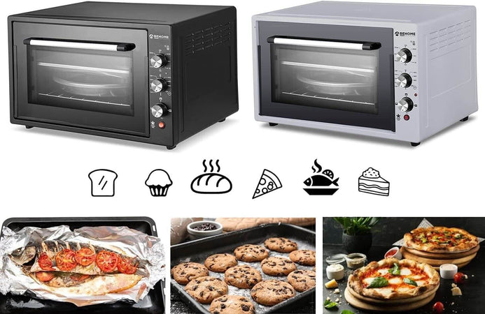 Behome Forno Elettrico 60 litri Ventilato Autopulente, Smaltato, Temperatura fino a 320° Doppio Vetro