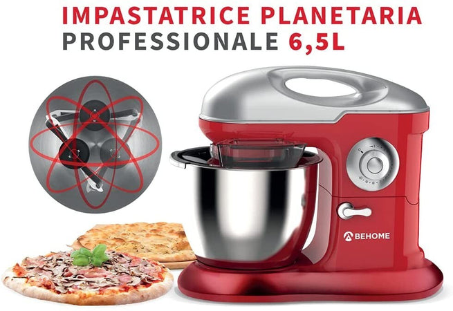 Behome Impastatrice Planetaria Professionale 6,5L Rosso