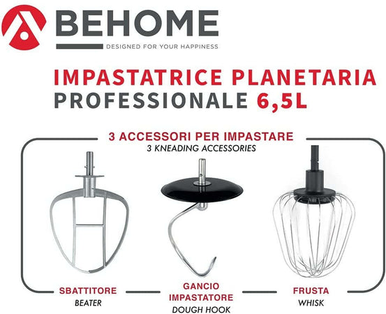Behome Impastatrice Planetaria Professionale 6,5L Rosso