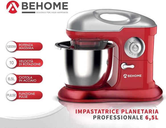 Behome Impastatrice Planetaria Professionale 6,5L Rosso