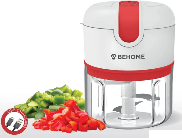 Behome Mini Tritatutto Ricaricabile Usb Senza Fili, Capacità 250 Ml Lame Acciaio Inossidabile Rosso E Bianco