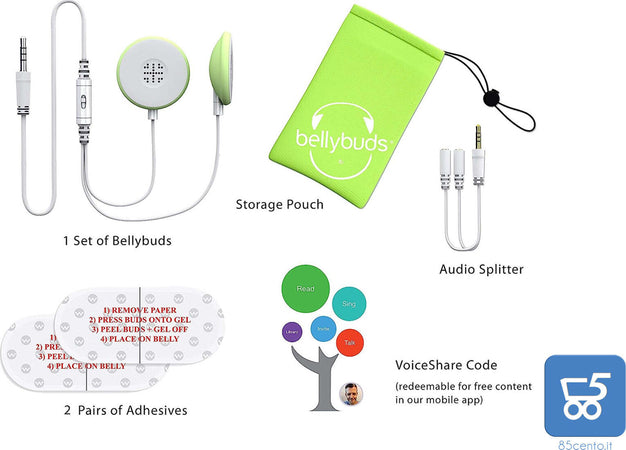 BellyBuds V5-BB Cuffie Prenatali per Gravidanza – Speaker Baby-Bump con Adesivi SafeBond