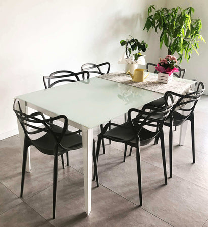 BENJAMIN---tavolo-da-pranzo-moderno-allungabile-in-metallo-e-vetro-90x140/180/220-Bianco-Milani-Home