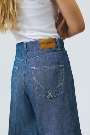Roy Roger's bermuda donna in denim chambray cotone lino vita alta