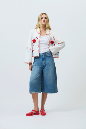 Roy Roger's Kaori bermuda jeans donna vita alta denim blu in cotone e Tencel regular fit