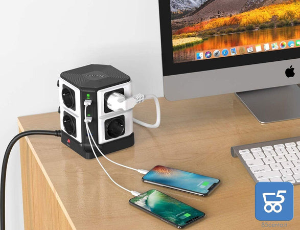 BESTEK Multipresa Ciabatta Elettrica Verticale a 8 Prese Schuko (a due spine) e 6 Porte USB con Interruttore Indipendente, 1500J di Protezione