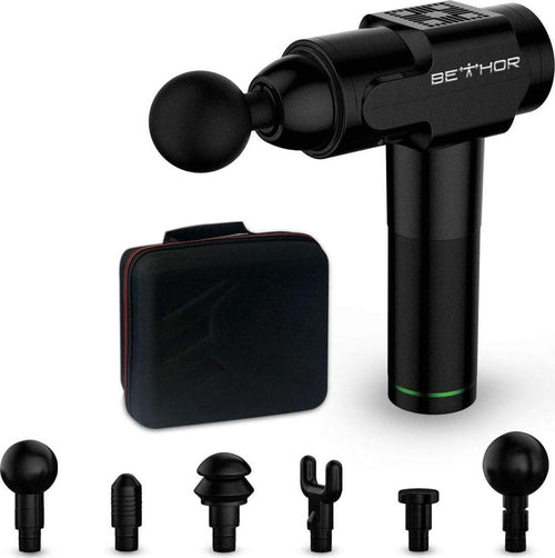 BETHOR Pistola Massaggiante Professionale Alleviamento Dolore Riabilitazione 6 Livelli di Velocità Schermo LCD 3300 RPM con 6 Testine e Borsa - EX DEMO