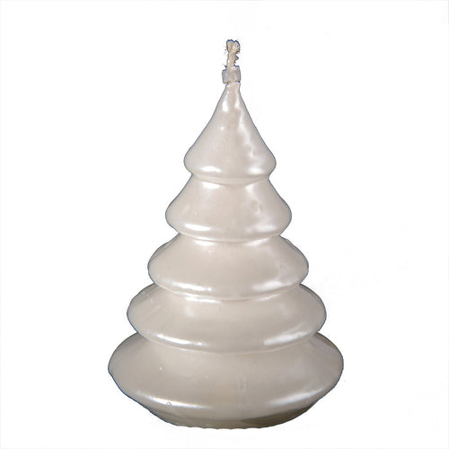 Candela Pino Metallic decorativa in cera color Perla da 13 cm