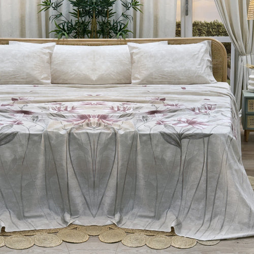 Maè Completo Lenzuola Copriletto Matrimoniale in Percalle Fiore 401 S44