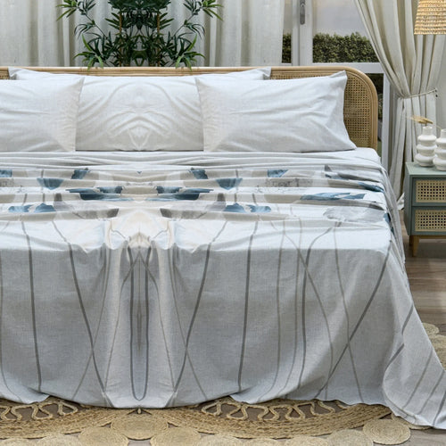 Maè Completo Lenzuola Copriletto Matrimoniale in Percalle Foglia 402 S44