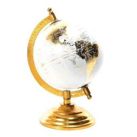 Mappamondo in ottone e legno con struttura colore oro, 14 x 13 x h 21 cm