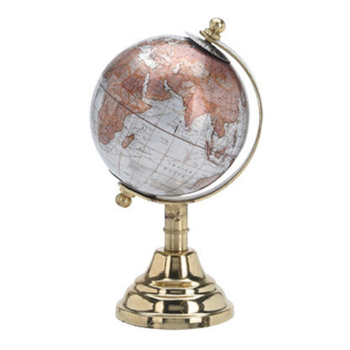 Mappamondo con base in metallo lucido per decorazione interno h 15 cm