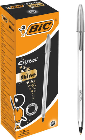 BIC-Confezione-20-Cristal-Shine-Argento-Penne-a-Sfera-Punta-Media-Nero