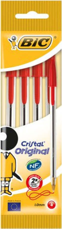 BIC-Penne-a-sfera-Original-CRISTAL-4-pz-Rosso-tratto-Medio---1,0-mm