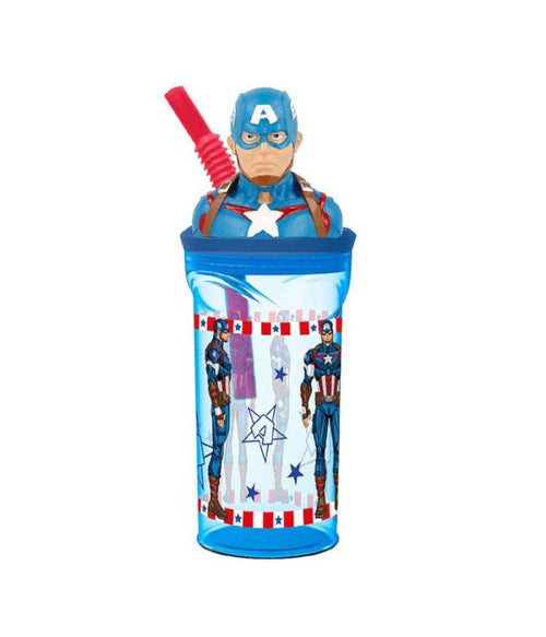 Bicchiere Con Cannuccia Integrata Capitan America In 3d Capienza 360 Ml Per Bimbi