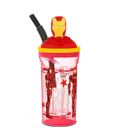 Bicchiere Con Cannuccia Integrata Iron Man In 3d Capienza 360 Ml Per Bimbi