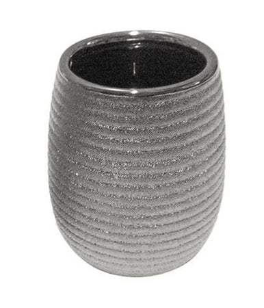 Bicchiere Porta Spazzolini Accessorio Argento Rigato Moderno Arredo Bagno 59939