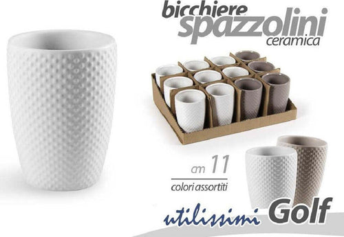Bicchiere Porta Spazzolini Bagno 11 Cm In Ceramica Golf Colori Assortiti 749612 Casa e cucina/Bagno/Accessori per il bagno/Dosatori e porta accessori/Porta spazzolini Trade Shop italia - Napoli, Commerciovirtuoso.it