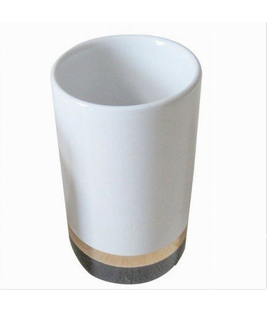 Bicchiere Porta Spazzolini Bianco Con Riga Bassa Dorata Nera Arredo Bagno 59868