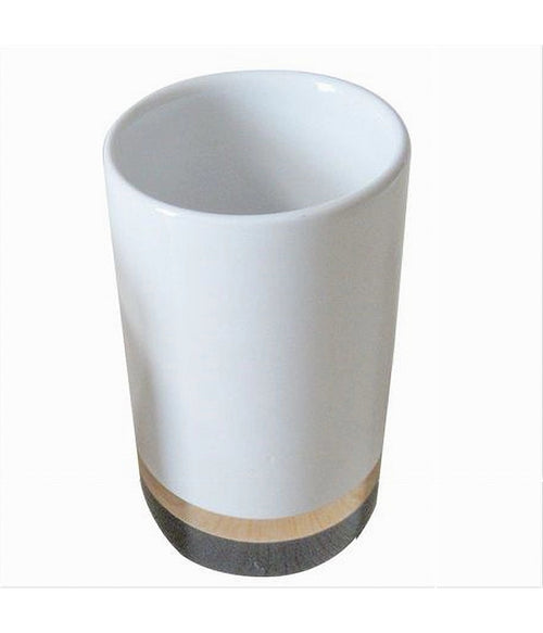 Bicchiere Porta Spazzolini Bianco Con Riga Bassa Dorata Nera Arredo Bagno 59868