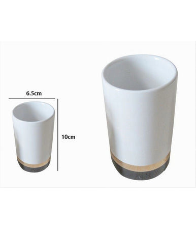 Bicchiere Porta Spazzolini Bianco Con Riga Bassa Dorata Nera Arredo Bagno 59868
