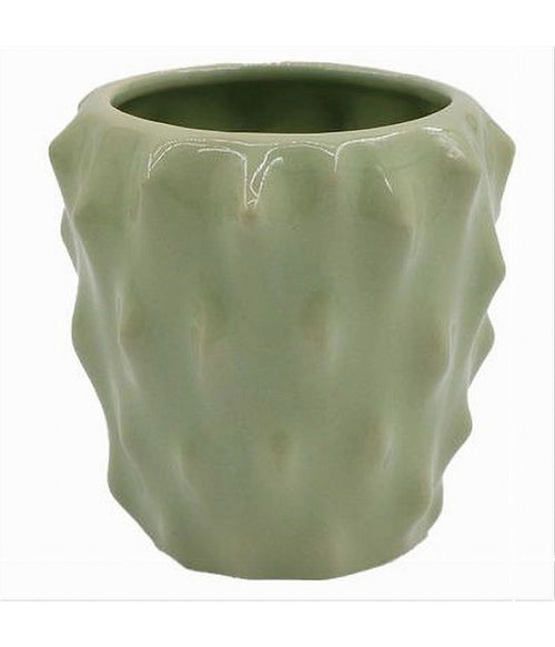 Bicchiere Porta Spazzolini Ceramica Verde Effetto Cactus Accessorio Bagno 79934