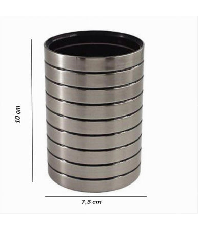 Bicchiere Porta Spazzolini Da Denti Argento A Righe Moderno Arredo Bagno 10390