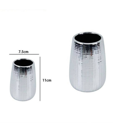 Bicchiere Porta Spazzolini Da Denti Colore Argento Accessori Arredo Bagno 59923