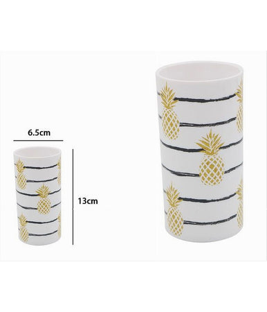 Bicchiere Porta Spazzolino Bianco Con Ananas In Plastica Accessorio Bagno 69758