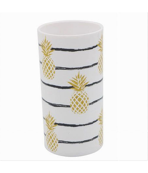 Bicchiere Porta Spazzolino Bianco Con Ananas In Plastica Accessorio Bagno 69758