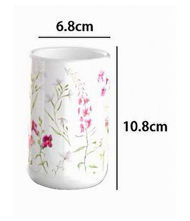 Bicchiere Porta Spazzolino Bianco Con Fiori In Ceramica Accessorio Bagno 69918